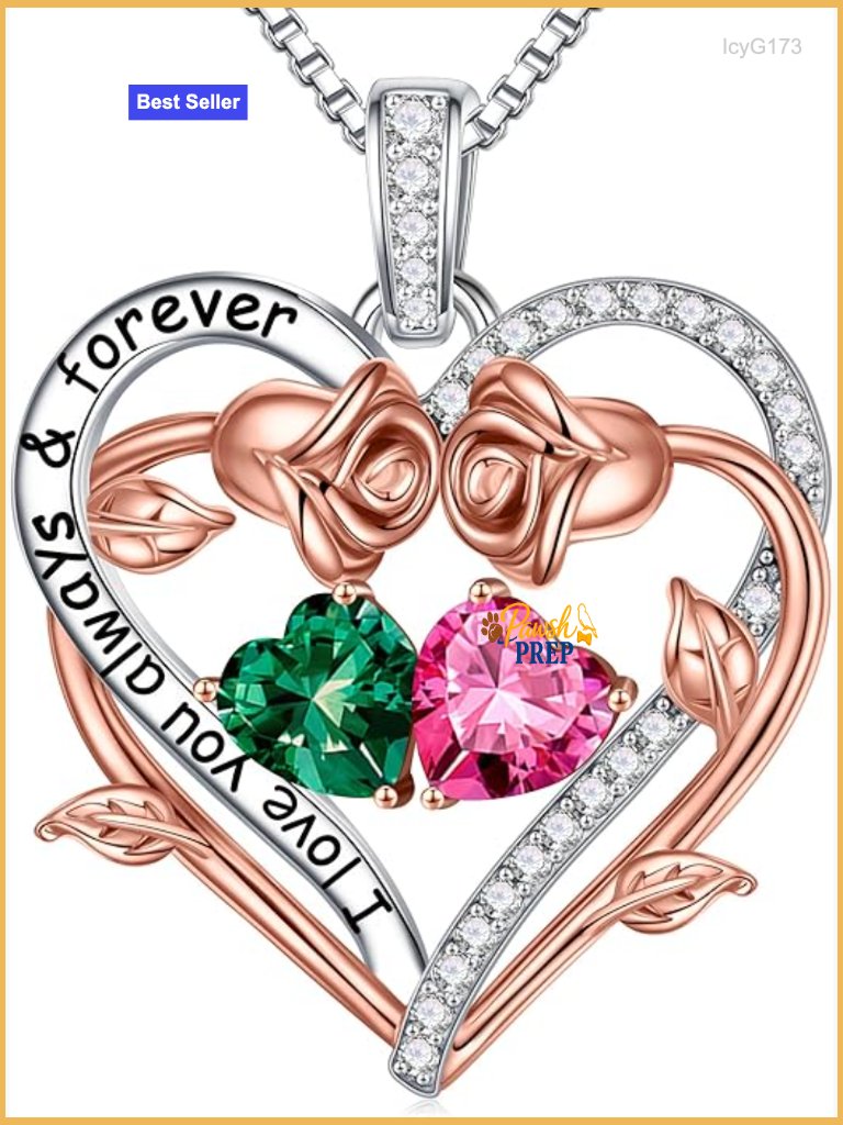 Sterling Silver Double Heart Birthstone Pendant Necklace Gift For Women